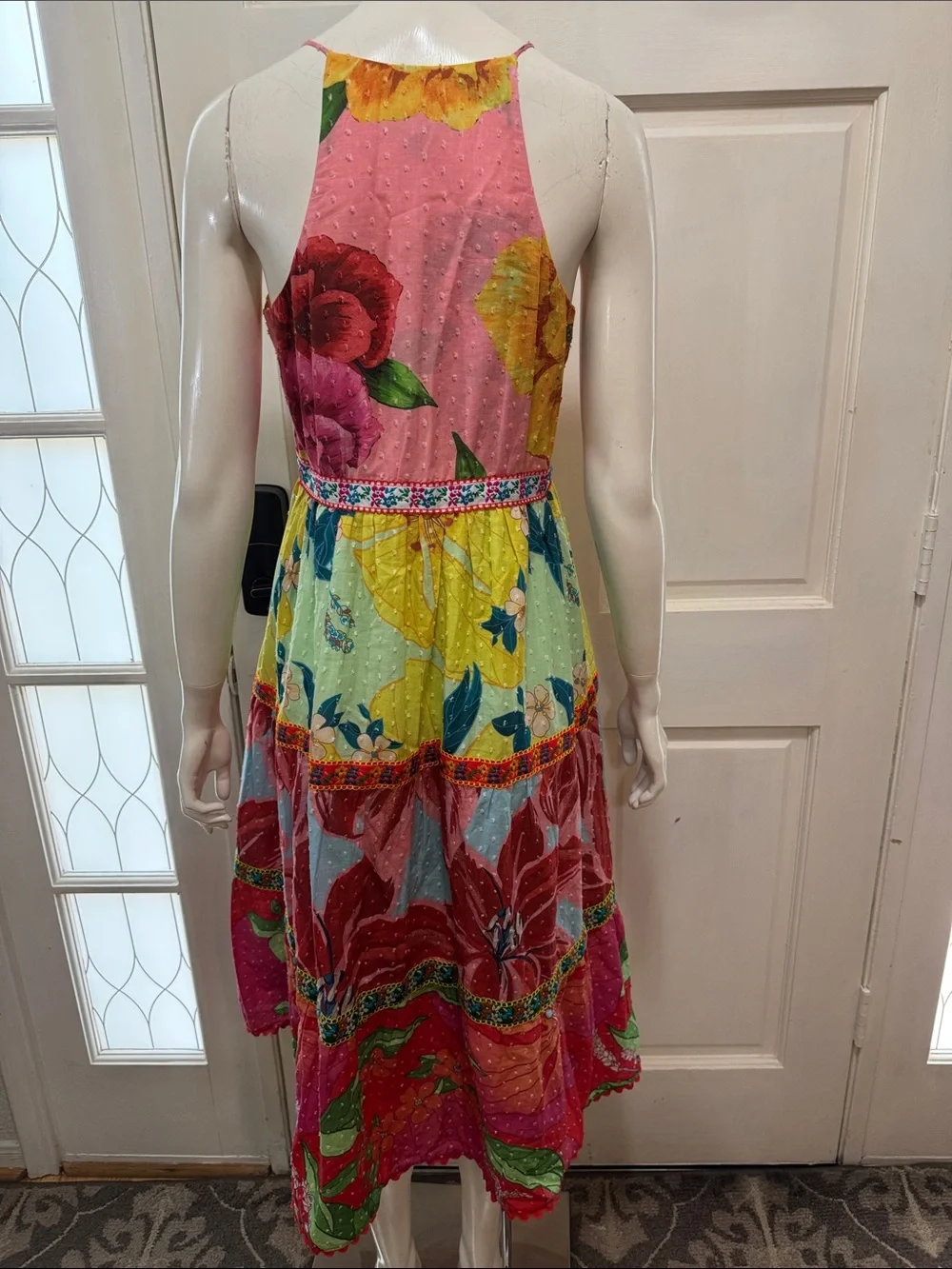 Farm Rio Tiered Cotton Tank Midi In Mixed Garden Floral Dress Size XSMALL - Picture 10 of 15